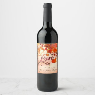 Etiqueta Para Botella De Vino Cae en el amor Personalizado Whimsical de Otoño