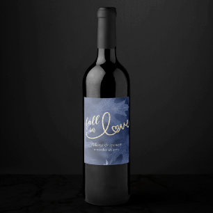 Etiqueta Para Botella De Vino Caer enamorada del otoño   Boda Navy Blue Gold