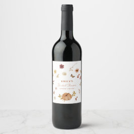 Etiqueta Para Botella De Vino Caída Calabaza Flor silvestre Ducha de novia