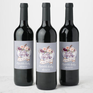 Etiqueta Para Botella De Vino Caída de calabaza pequeña acuarela florida ducha d