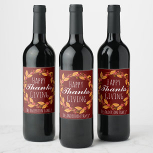 Etiqueta Para Botella De Vino Caída del Día de Acción de Gracias Wreath de otoño