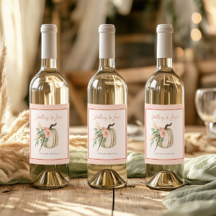 Etiqueta Para Botella De Vino Caída en el amor Floral de calabaza rosa y terraco