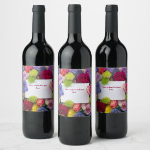 Etiqueta Para Botella De Vino Caja de texto de rosas florales bonitas personaliz