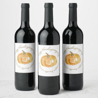 Etiqueta Para Botella De Vino Calabaza de Acción de Gracias y otoño