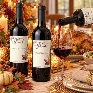 Etiqueta Para Botella De Vino Calabaza de Acuarela Boho y Hojas Friendsgiving