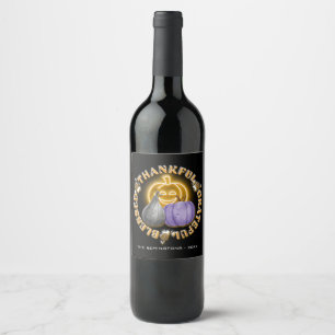 Etiqueta Para Botella De Vino Calabaza de neón Agradecido Agradecida Bendita 