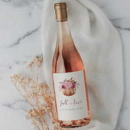 Etiqueta Para Botella De Vino Calabaza de otoño y flores silvestres "caen enamor