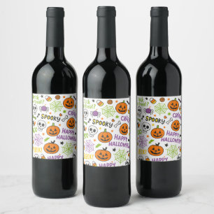 Etiqueta Para Botella De Vino Calabaza espumosa y divertida - Colorido patrón de