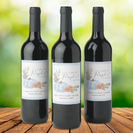 Etiqueta Para Botella De Vino Calabaza Flor Acuarela Bebé Bebé Ducha