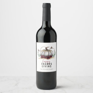 Etiqueta Para Botella De Vino Calabaza floral de Acción de Gracias