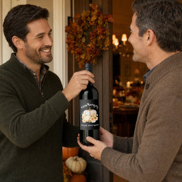 Etiqueta Para Botella De Vino Calabaza Floral Personalizada Feliz Día de Acción