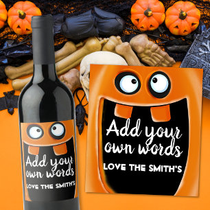 Etiqueta Para Botella De Vino Calabaza gigante boca linterna de Halloween