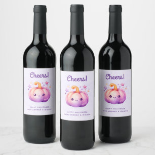 Etiqueta Para Botella De Vino Calabaza pastel adorable con estrellas Halloween