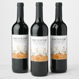 Etiqueta Para Botella De Vino Calabaza Wildflower Cumpleaños Personalizado 30