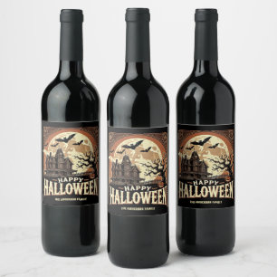 Etiqueta Para Botella De Vino Calabazas atormentadas de la casa espantan Hallowe