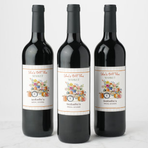 Etiqueta Para Botella De Vino Calabazas de Otoño Florales Acuarela Fuera del Mer