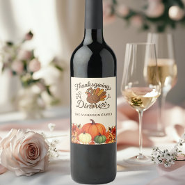 Etiqueta Para Botella De Vino Calabazas de pavo para la cena de Acción de Gracia
