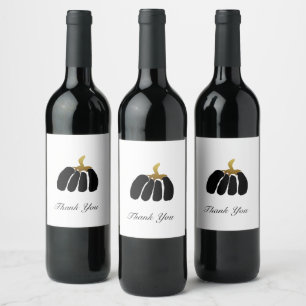 Etiqueta Para Botella De Vino Calabazas estilizadas en blanco y oro negro