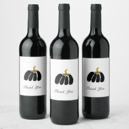 Etiqueta Para Botella De Vino Calabazas Estilizadas en Negro Blanco y Dorado