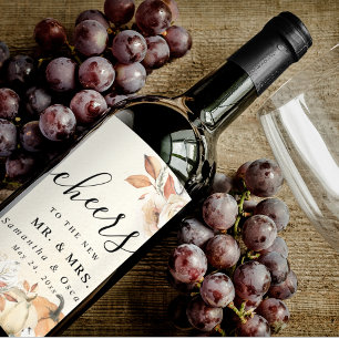Etiqueta Para Botella De Vino Calabazas y flores rusticas otoñales