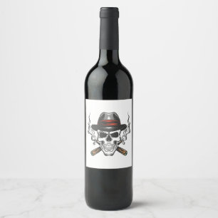 Etiqueta Para Botella De Vino Calavera de gánster con sombrero fedora