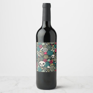Etiqueta Para Botella De Vino Calavera en flores