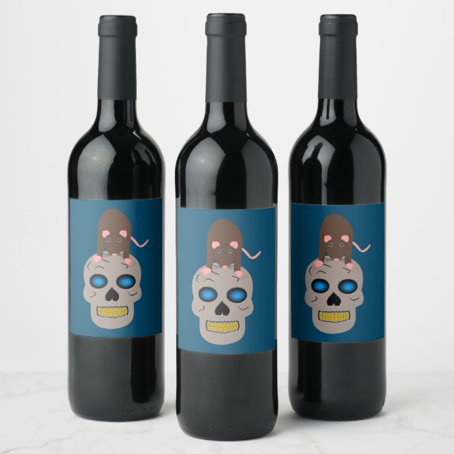 Etiqueta Para Botella De Vino Calavera gótica y Rat Halloween (Botellas)