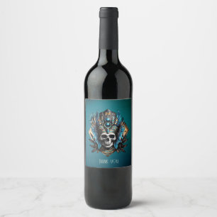 Etiqueta Para Botella De Vino Calavera que encarna el aura mística