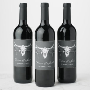 Etiqueta Para Botella De Vino Calavera ruidosa de carbón vegetal gris de textura