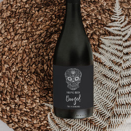Etiqueta Para Botella De Vino Calavera Skull Te han enganchado Halloween
