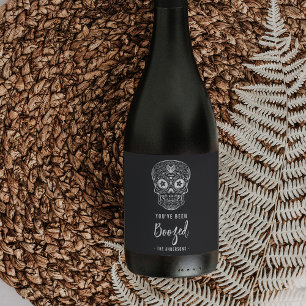 Etiqueta Para Botella De Vino Calavera Skull Te han enganchado Halloween