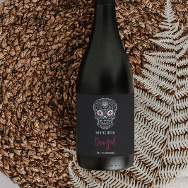 Etiqueta Para Botella De Vino Calavera Skull Te han enganchado Halloween