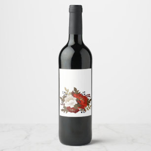 Etiqueta Para Botella De Vino Calcomanía floral roja y blanca de invierno cuadra