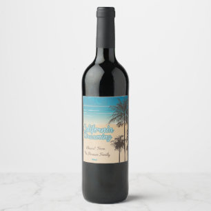 Etiqueta Para Botella De Vino California, playa con las palmeras