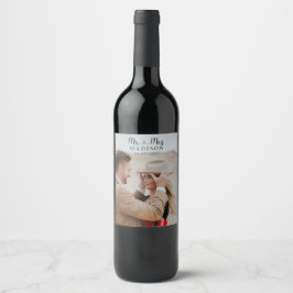 Etiqueta Para Botella De Vino Caligrafía fotográfica de boda personalizada
