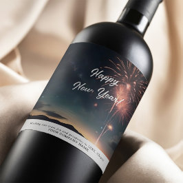 Etiqueta Para Botella De Vino Caligrafía moderna de fuegos artificiales Feliz Ba