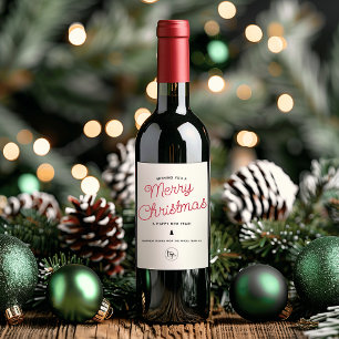 Etiqueta Para Botella De Vino Caligrafía moderna Feliz Navidad Agregue su logoti
