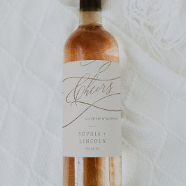 Etiqueta Para Botella De Vino Caligrafía romántica de oro | Boda de Ivory Cheers