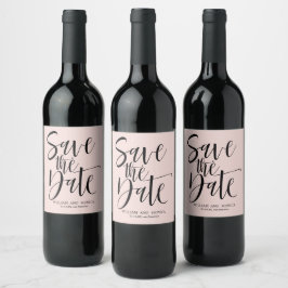 Etiqueta Para Botella De Vino Calligrafía negrita | Moderno rosa negro salven la