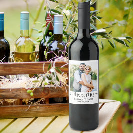 Etiqueta Para Botella De Vino Calligraphy Heart Photo Mr. and Mrs. Boda