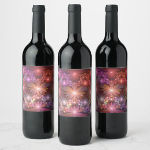 Etiqueta Para Botella De Vino Cama de flores colorido arte fractal abstracto bri