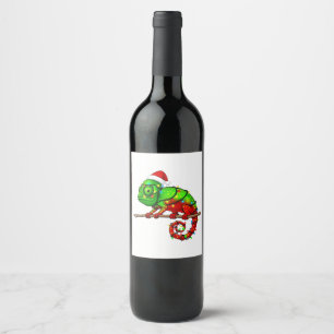 Etiqueta Para Botella De Vino Camaleón velado de Navidad sombrero de Santa Camal