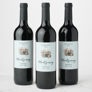 Etiqueta Para Botella De Vino Cámara con Flores Retro Pastel Elaboración de Vino