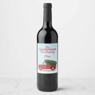Etiqueta Para Botella De Vino camión con vacaciones de invierno en árbol de Navi