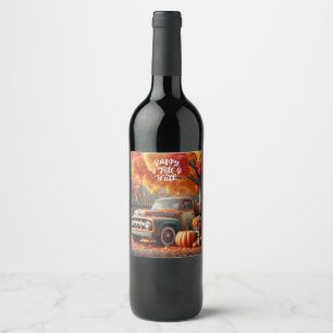 Etiqueta Para Botella De Vino Camión de granja de otoño rústico/vintage