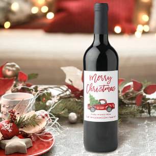 Etiqueta Para Botella De Vino Camión de vintage de Navidades de guiones de pince