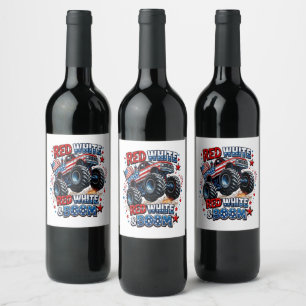 Etiqueta Para Botella De Vino Camión Monstruo Red White Boom