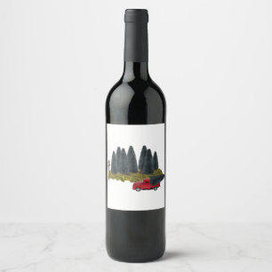 Etiqueta Para Botella De Vino Camión vintage con árbol de Navidad