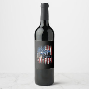 Etiqueta Para Botella De Vino Camionero Conductor De Camión De Bandera Estadouni