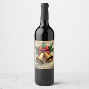 Etiqueta Para Botella De Vino Campanas de Navidad en partitura musical,